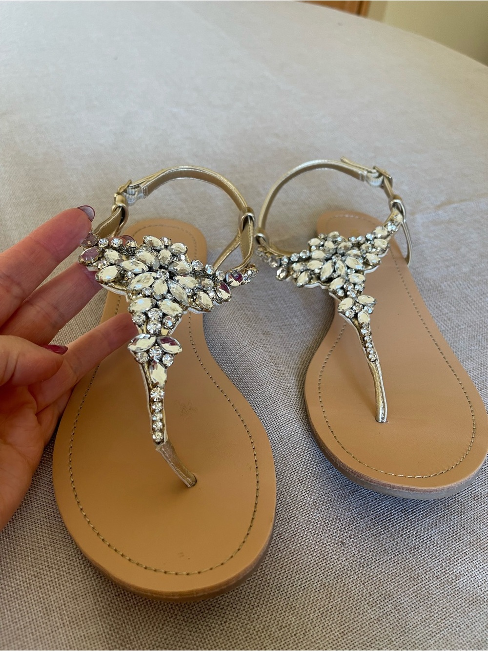 Nine West Shine4Me Gold Jeweled Sandals - Size 9.5